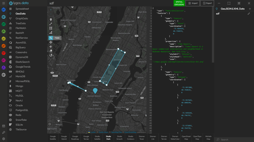 lygos geographical data import/create and edit