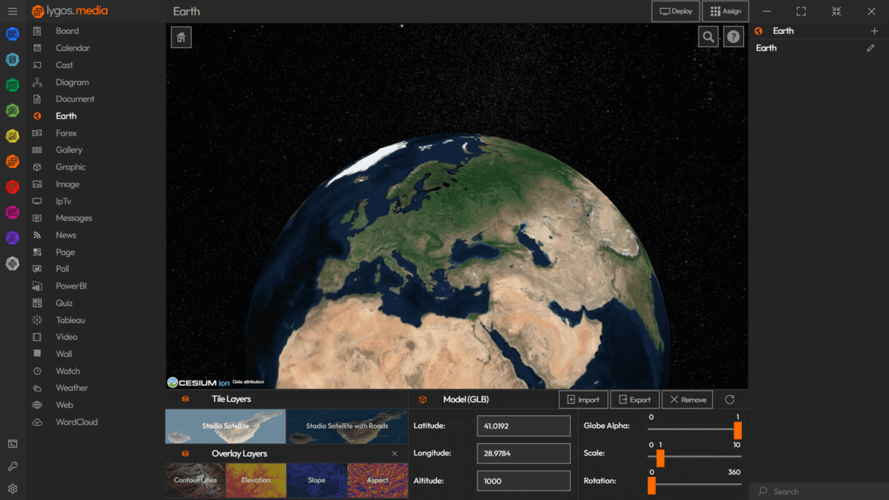 lygos media module 3d earth editor and controller