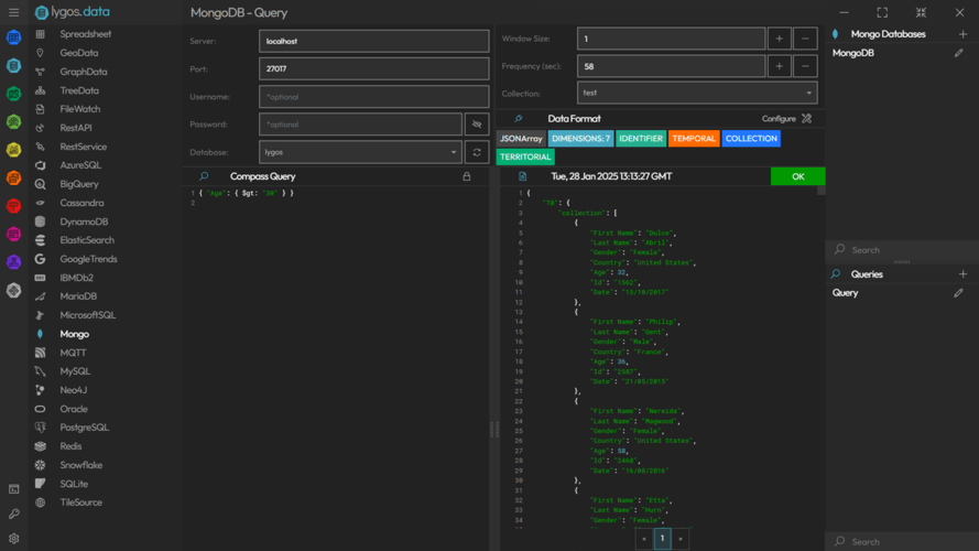 lygos data module connect to databases as data source MongoDB